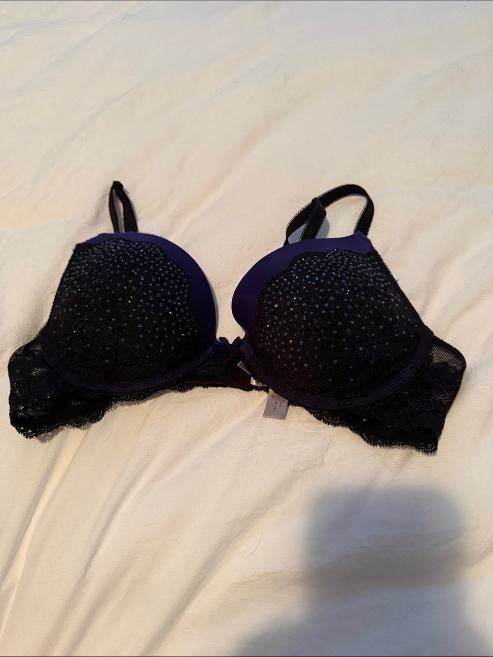 Victoria's Secret Black Lace & Purple Embellished Push-Up Bra